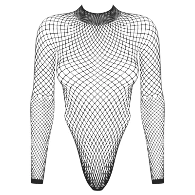 Obsessive - hosszú ujjú fekete necc body (S-L)