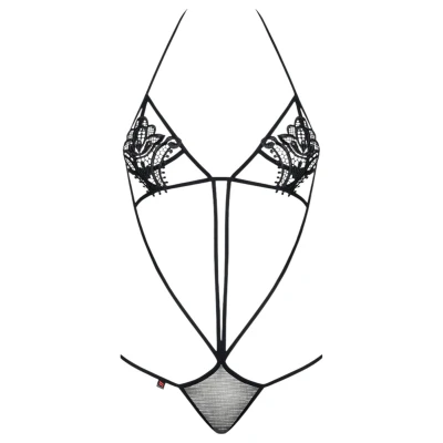 Obsessive Luiza - fekete tulipán mintás pántos body (S/M)