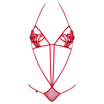 Obsessive Luiza - tulipános, pántos, piros body (S/M)