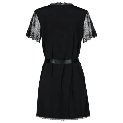 Obsessive Miamor Robe - csipkés ujjú köntös és tanga (fekete)