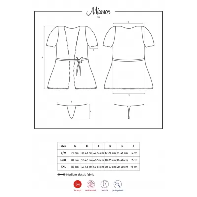 Obsessive Miamor Robe - csipkés ujjú köntös és tanga (fekete)