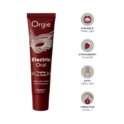 Orgie Electric Oral - bizsergető ajakfény orális szexhez, eper (10 ml)