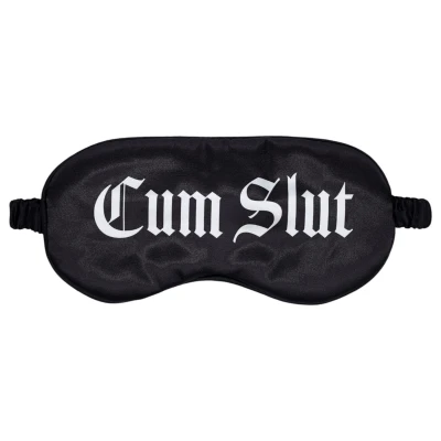 Ouch! Cum Slut - feliratos szatén BDSM szemmaszk (fekete)