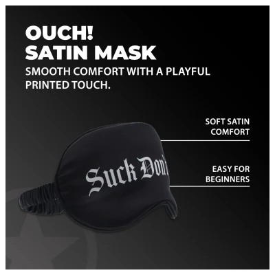 Ouch! Suck Don't Bite - feliratos szatén BDSM szemmaszk (fekete)