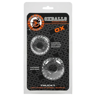 OXBALLS - bordázott péniszgyűrű szett (átlátszó)