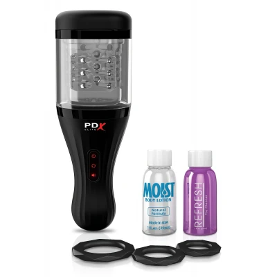 PDX Elite Rotobator - művagina, maszturbátor férfiaknak (átlátszó-fekete)