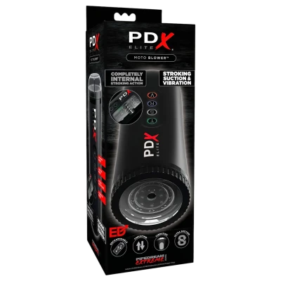 PDX Moto Blower - szívó, rezgő maszturbátor férfiaknak (fekete)
