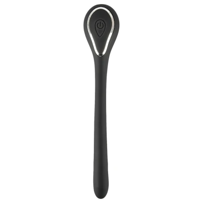 Penis Plug Dilator - fekete akkus, vibrációs húgycső dilátor (1 cm)
