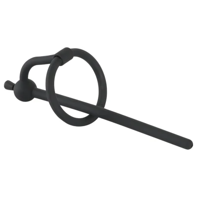 Penisplug - szilikon dilátor makkgyűrűvel (0,6 mm, fekete)
