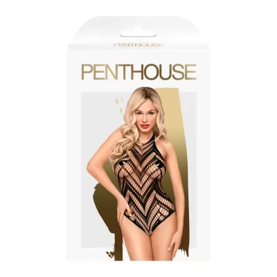 Penthouse Go Hotter - nyakpántos, lyukacsos body (fekete)