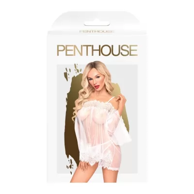 Penthouse Lip Smacker - csipkés, ejtett vállú szett (fehér)