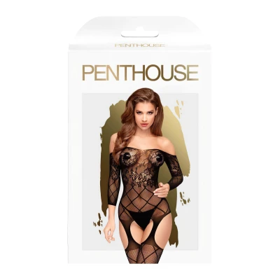 Penthouse Top-Notch - nyitott necc fehérnemű szett (fekete)