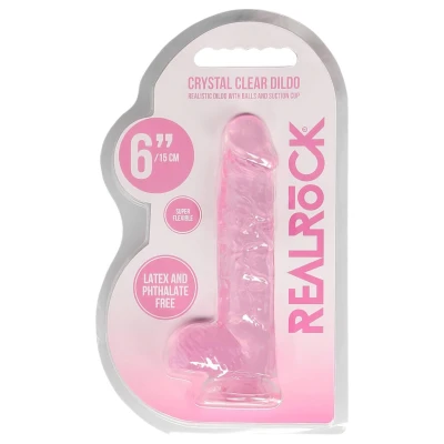 RealRock - átlátszó élethű dildó (pink, 15 cm)