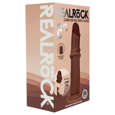 RealRock - dupla sűrűségű élethű dildó (barna, 15,5 cm)