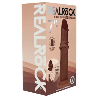 RealRock - dupla sűrűségű élethű dildó (barna, 18,5 cm)
