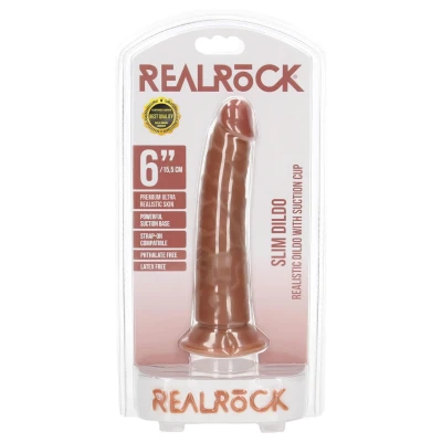 RealRock Slim - realisztikus dildó 15,5 cm (sötét testszínű)