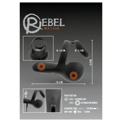 Rebel - vibrációs here- és gátizgató péniszgyűrű (fekete)