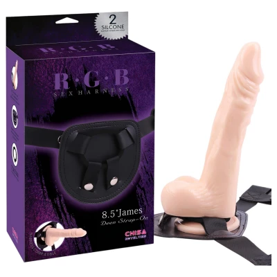 R.G.B James Deen - felcsatolható dildó hámmal (testszínű) - 21,6 cm