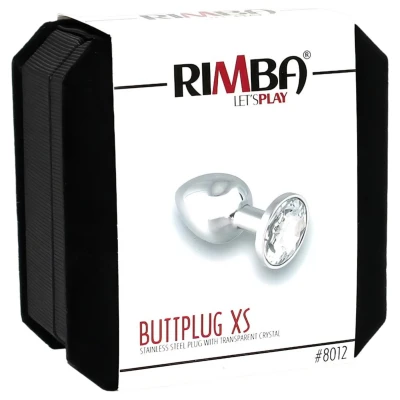 Rimba XS - átlátszó köves, fém butt plug, anál plug (ezüst)