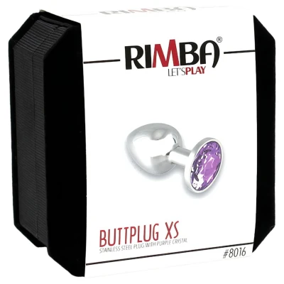 Rimba XS - lila köves, fém butt plug, anál plug (ezüst)