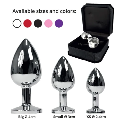 Rimba XS - lila köves, fém butt plug, anál plug (ezüst)
