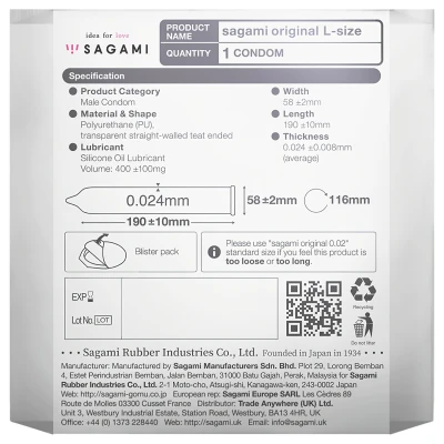 Sagami Original 0.02 L - ultravékony óvszer (58 mm, 1 db)