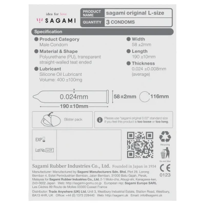 Sagami Original 0.02 L - ultravékony óvszer (58 mm, 3 db)