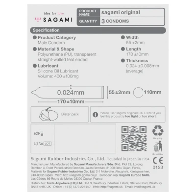 Sagami Original 0,02 - óvszer - 55 mm (3 db)