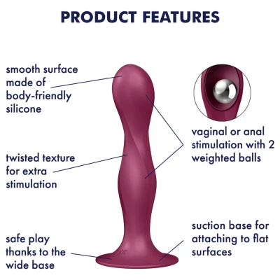 Satisfyer Double Ball-R - tapadókorongos súlyozott dildó (piros)