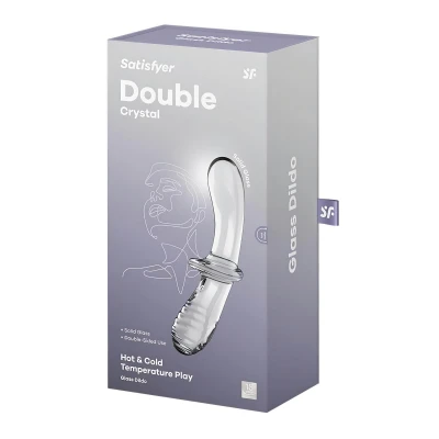 Satisfyer Double Crystal - kétvégű üveg dildó (átlátszó)