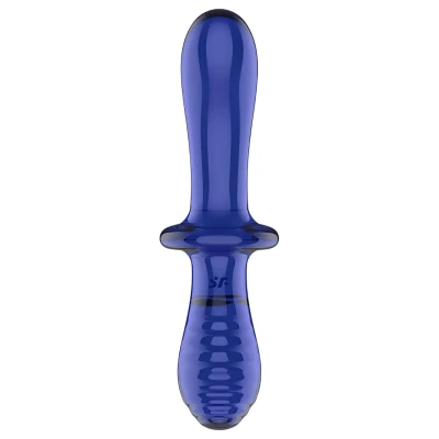 Satisfyer Double Crystal - kétvégű üveg dildó (kék)