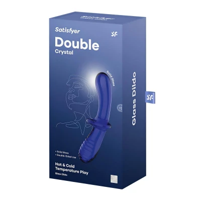 Satisfyer Double Crystal - kétvégű üveg dildó (kék)