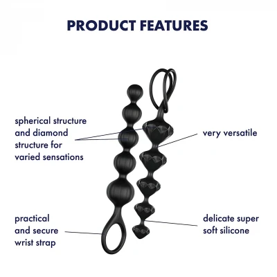Satisfyer Love Beads - gyöngyös anál dildó szett (fekete)
