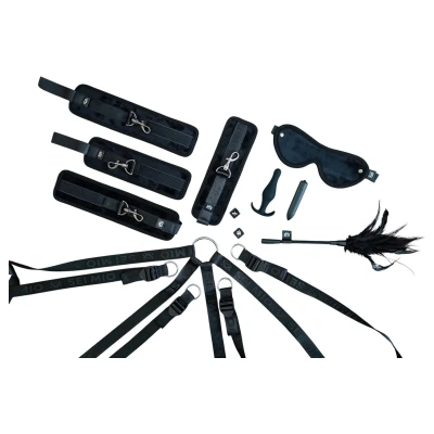 Sei Mio - ágyhoz rögzíthető bondage kötöző szett (fekete)