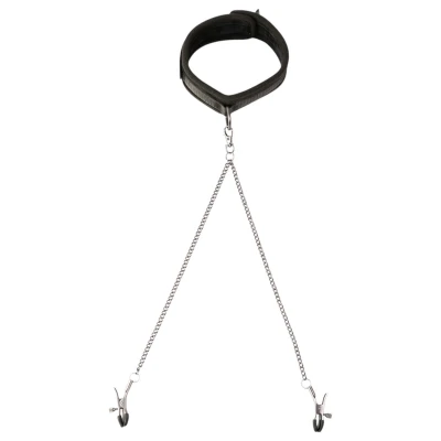 Sei Mio - nyakörv és bimbócsipesz, bondage szett (fekete)