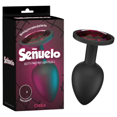Senuelo Booty Fantasy - szilikon anál plug kristállyal (fekete) - L