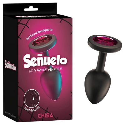 Senuelo Booty Fantasy - szilikon anál plug kristállyal (fekete) - S