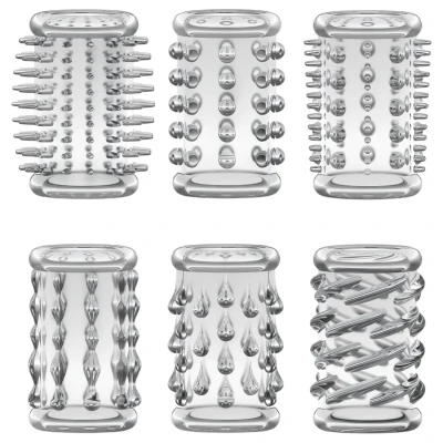 Stay Hard - átlátszó péniszköpeny szett stimuláló felülettel (6 db)