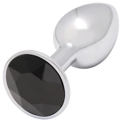 Sunfo - fém anál plug fekete kővel (ezüst)