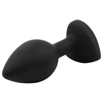 Sunfo - szilikon anál plug szív alakú kék kővel (fekete)