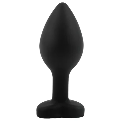 Sunfo - szilikon anál plug szív alakú kék kővel (fekete)