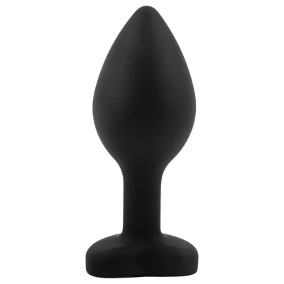 Sunfo - szilikon anál plug szív alakú sötét kék kővel (fekete)