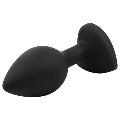 Sunfo - szilikon anál plug szív alakú sötétzöld kővel (fekete)