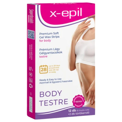 X-Epil - használatra kész szőrtelenítő gélgyantacsíkok (12 db) - testre