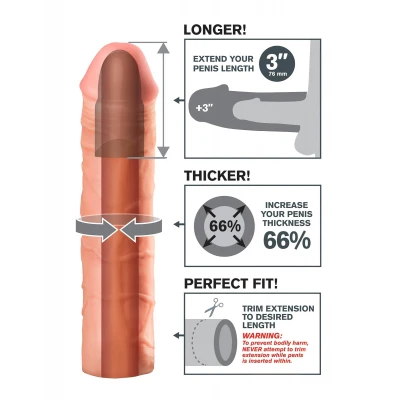 Pipedream - X-TENSION Mega 3 - élethű péniszköpeny (22,8 cm, testszínű)