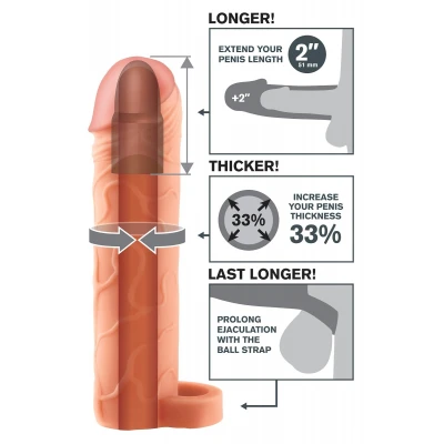 Pipedream X-TENSION Perfect 2 - heregyűrűs péniszköpeny (19 cm, testszínű)