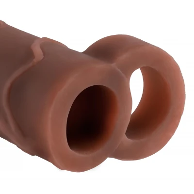 Pipedream X-TENSION Perfect 2 - heregyűrűs péniszköpeny - sötét natúr (19cm)