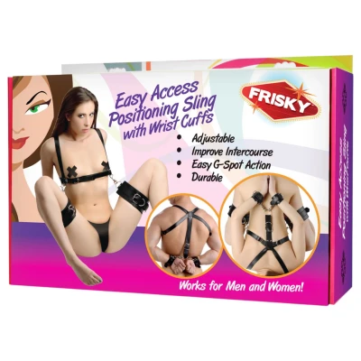XR Brands - bondage combheveder csuklópántokkal (fekete)