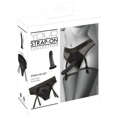 You2Toys - felcsatolható dildó alsóval, strap-on szett (fekete)