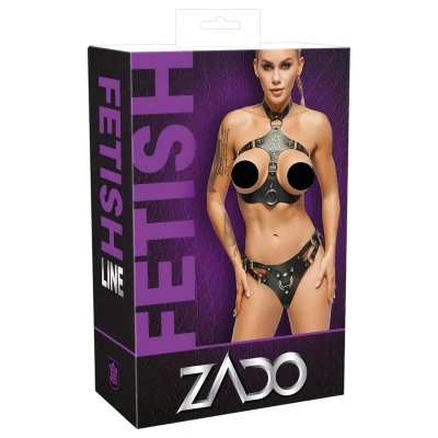 ZADO - bőr BDSM szett felcsatolható dildó alsóval (fekete)